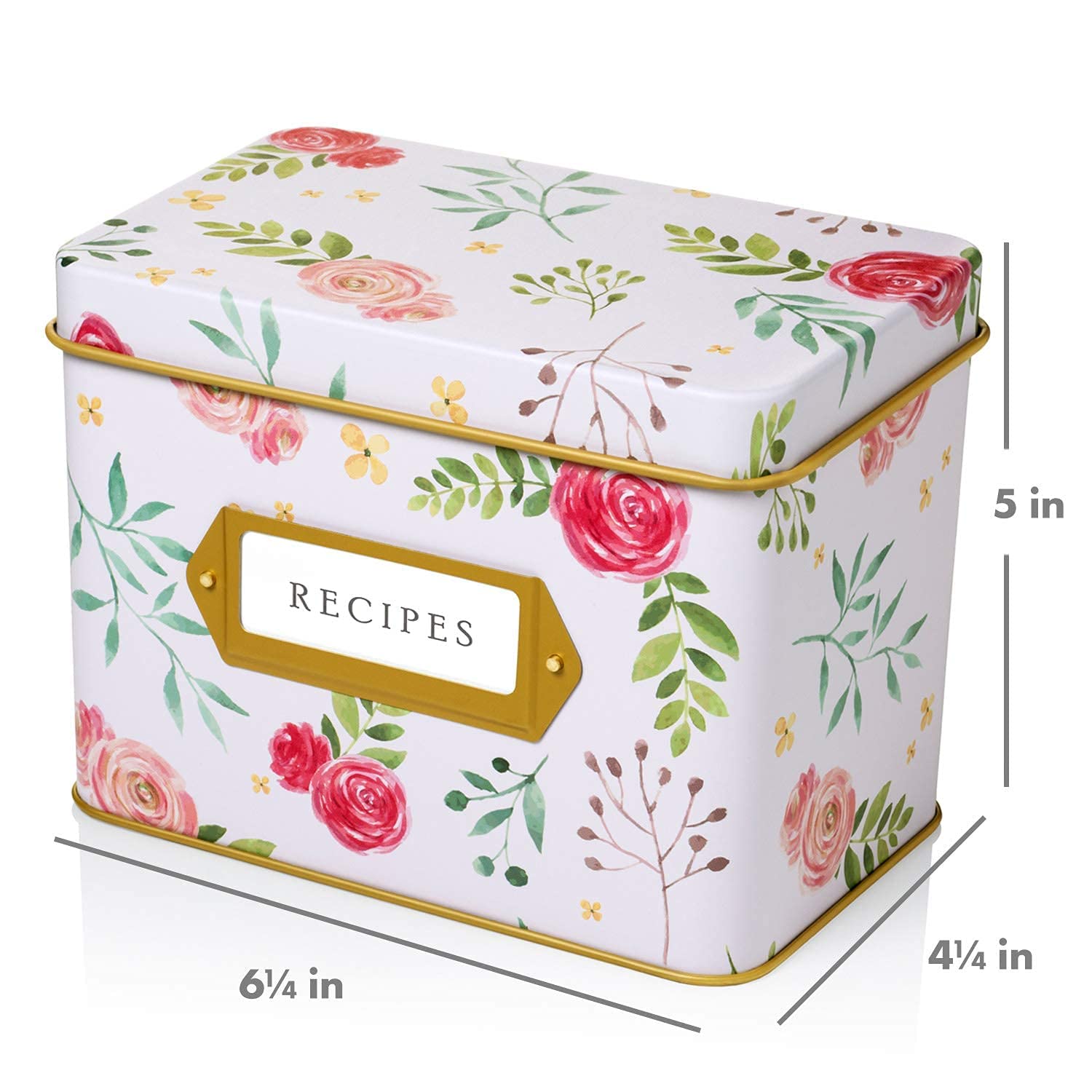 Jot & Mark Recipe Card Gift Box - 25 Pack 4x6 Inch Recipe Cards with 14 Dividers & Decorative Tin Storage Box - Perfect for Organizing Family Recipes, Meal Planning, and Holiday Gifting