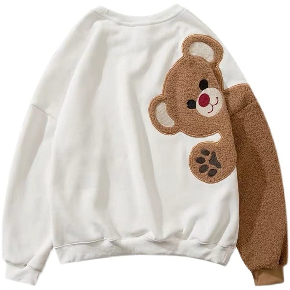 Oversized Cute Bear Harajuku Animal Hoodie Sweatshirt for Teens - Long Sleeve Pullover Loose Couple Top (M, White) | Kawaii Streetwear, Anime Cosplay, Casual Outfit