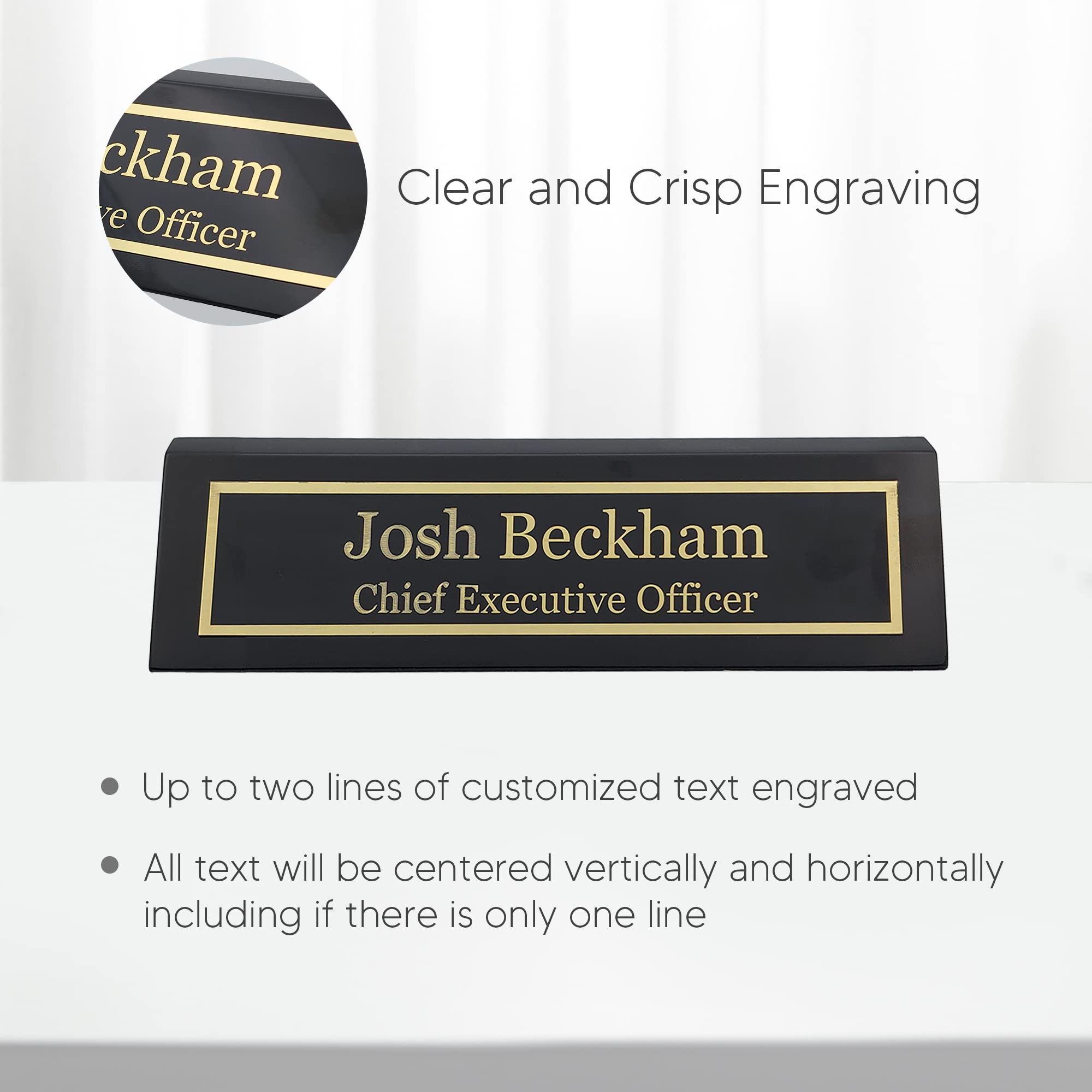 Custom Engraved Wood Name Plate for Desk - Personalized Office Name Sign with Black Piano Finish (2x8 Inches) | Perfect Desk Nameplate Gift for Professionals, Executive Office Decor & Home Office Organization