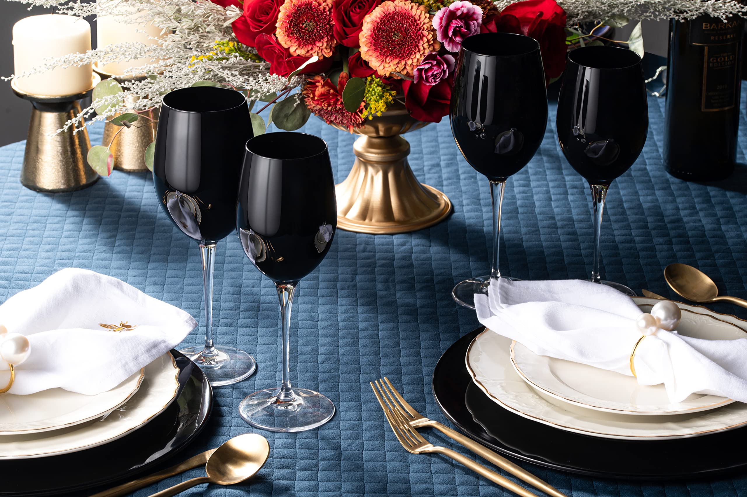 Premium Barski Crystal Goblet Set - 6 Elegant Stemmed White Wine Glasses (14 oz) - Bold Black Design, Made in Europe - Perfect for Fine Dining, Wedding Receptions & Home Entertaining