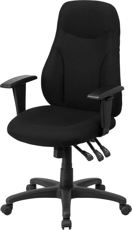 Ergonomic High Back Office Chair with Adjustable Arms - Black Fabric Swivel Task Chair for Home & Office Workspace - Perfect for Long Hours of Computer Work, Gaming, and Study Sessions