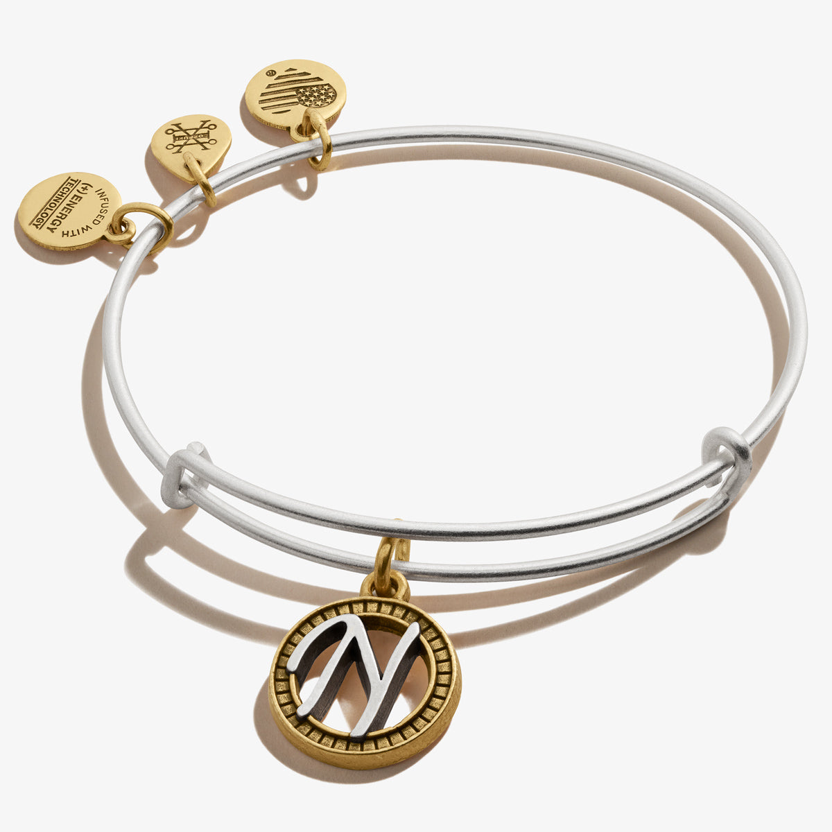 Initial N Charm Bangle - Two Tone Gold & Silver Adjustable Bracelet for Women - Perfect for Gifts, Anniversaries & Everyday Wear