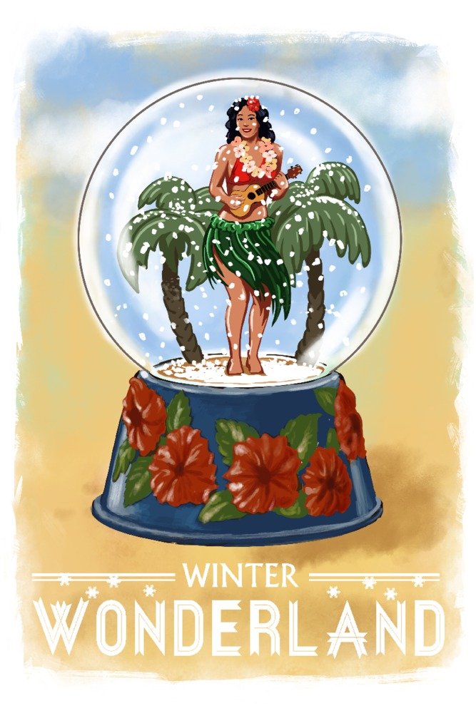 Hula Girl in Snow Globe - Winter Wonderland Wall Art - 16x24 Wrapped Canvas - Tropical Christmas Decor for Home, Office & Gifts - Perfect for Holiday Parties & Festive Interior Design