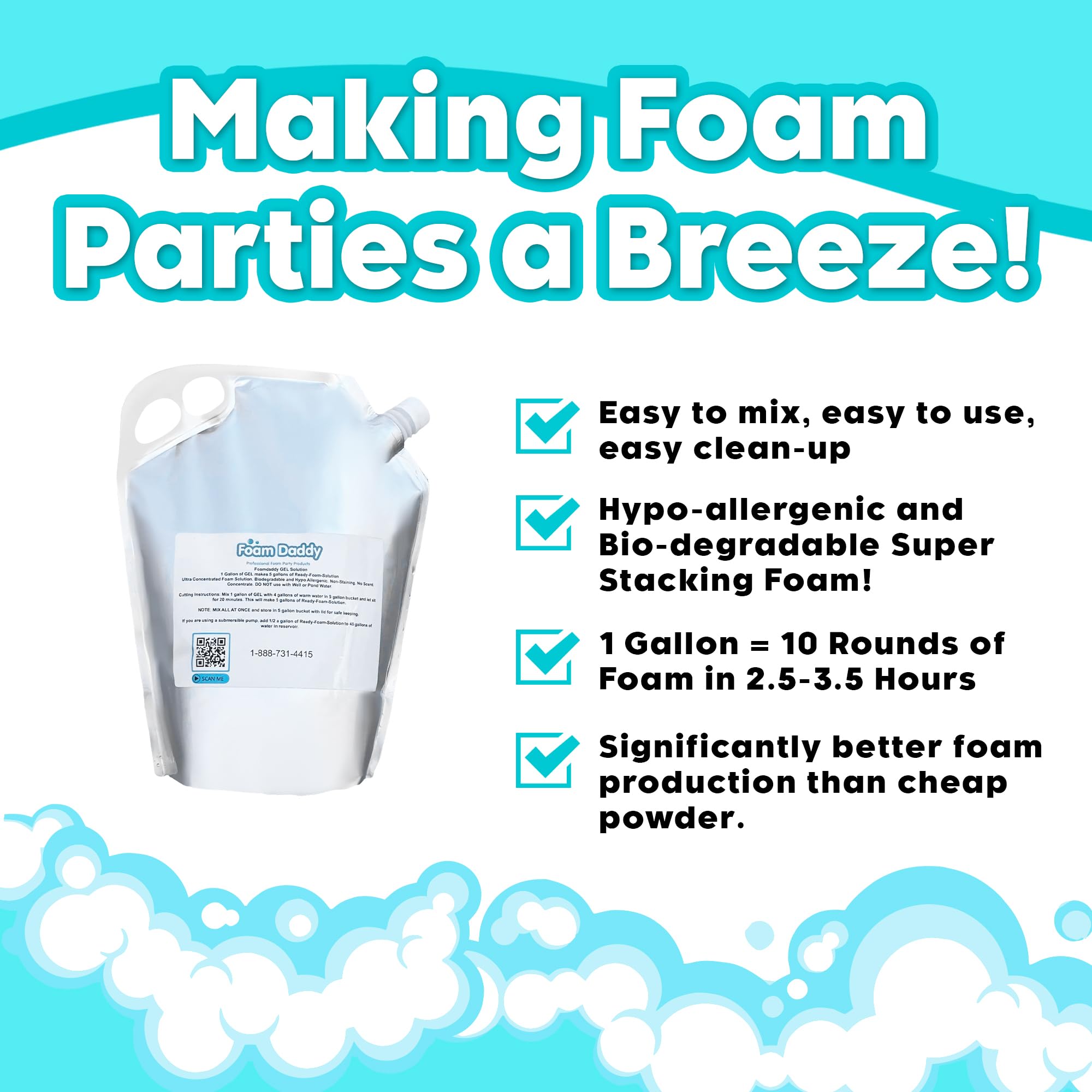 FoamDaddy Professional Strength Ultra-Concentrated Foam Solution - Makes 300-400 Gallons | High Stacking, Hypoallergenic Formula | Compatible with All Foam Machines | 1 Gallon | Perfect for Foam Parties, Events, and Kids' Play Areas