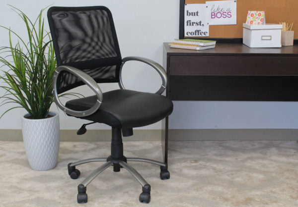 Boss B6406 Mesh Back Task Chair with Pewter Finish - Ergonomic Office Chair for Home & Workspace Comfort