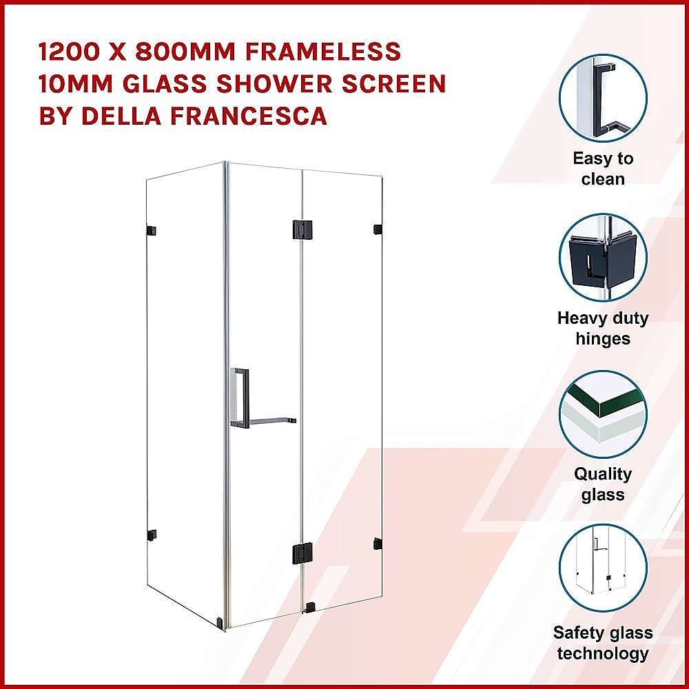 10mm Frameless Glass Shower Screen 1200x800mm - Modern Bathroom Enclosure by Della Francesca | Perfect for Walk-in Showers, Wet Rooms & Spa Bathrooms