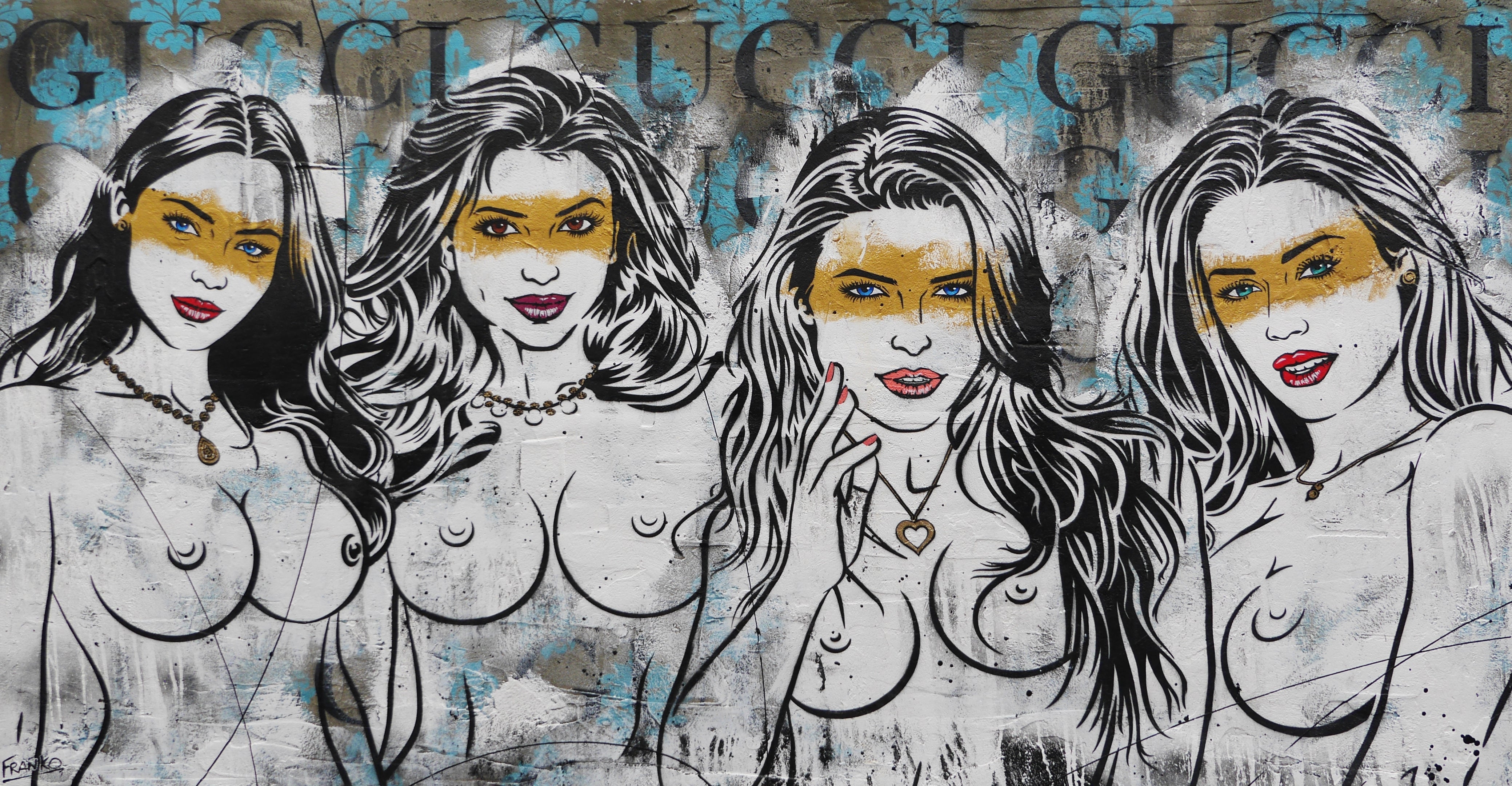190cm x 100cm Modern Industrial Concrete Nude Pop Art Canvas Painting - Urban Home Decor for Living Room, Bedroom & Office Wall Art