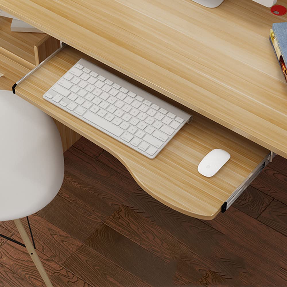 LKP Office Desk Keyboard Tray - Wooden Under Desk Keyboard Drawer with Slide-Out Platform, Maple/Light Walnut Finish - Perfect for Home Office, Gaming Setup & Workspace Organization
