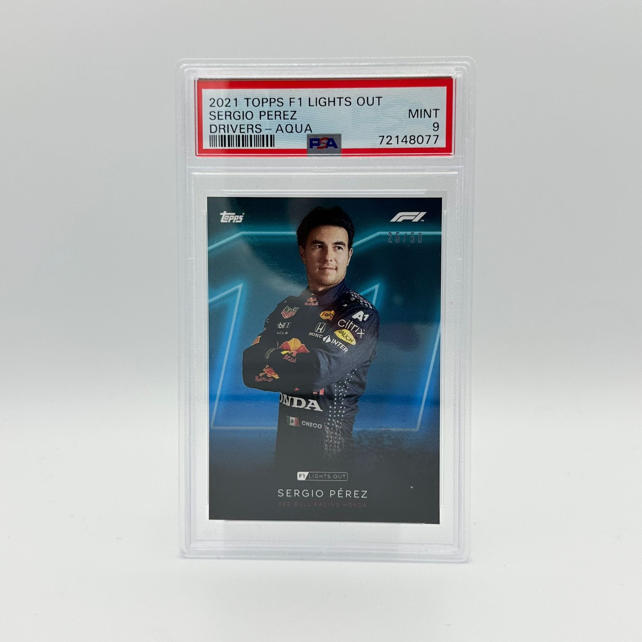 PSA 9 Graded 25/50 Sergio Perez F1 Racing Driver Aqua Parallel Trading Card - Perfect for Collectors, Sports Memorabilia Fans & Formula 1 Enthusiasts