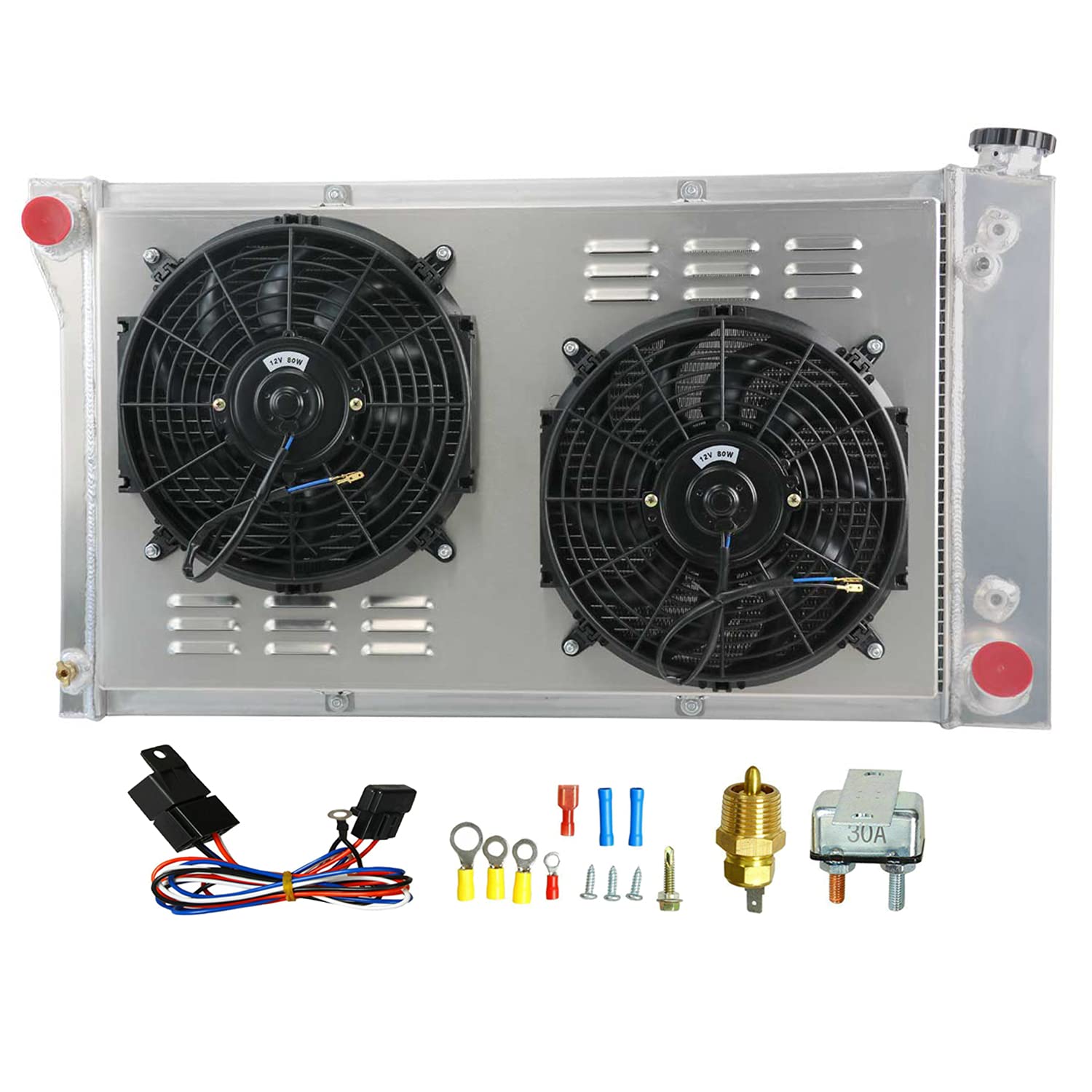 High-Performance Full Aluminum 3-Row Radiator with Shroud & Fan for 1967-1972 Chevy Blazer C/K/G/P & GMC Jimmy C/K/G Pickup Suburban Van - Perfect for Off-Roading & Hot Climate Driving