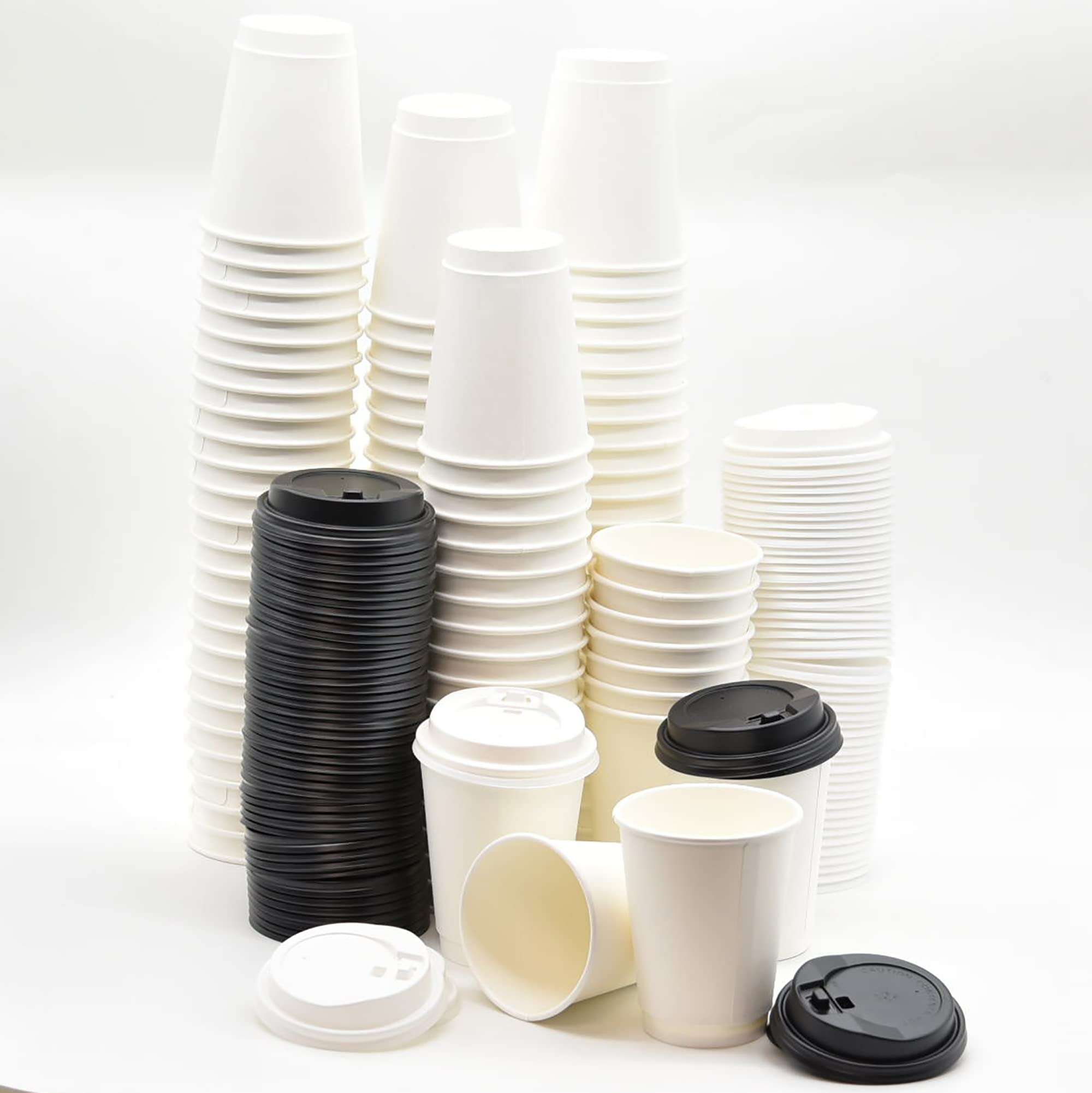 100-Pack 12oz Thickened Disposable Paper Cups with Lids - White Coffee Cups for Hot & Cold Drinks, Espresso, Tea - Perfect for Parties, Travel, Events, Office & Home Use
