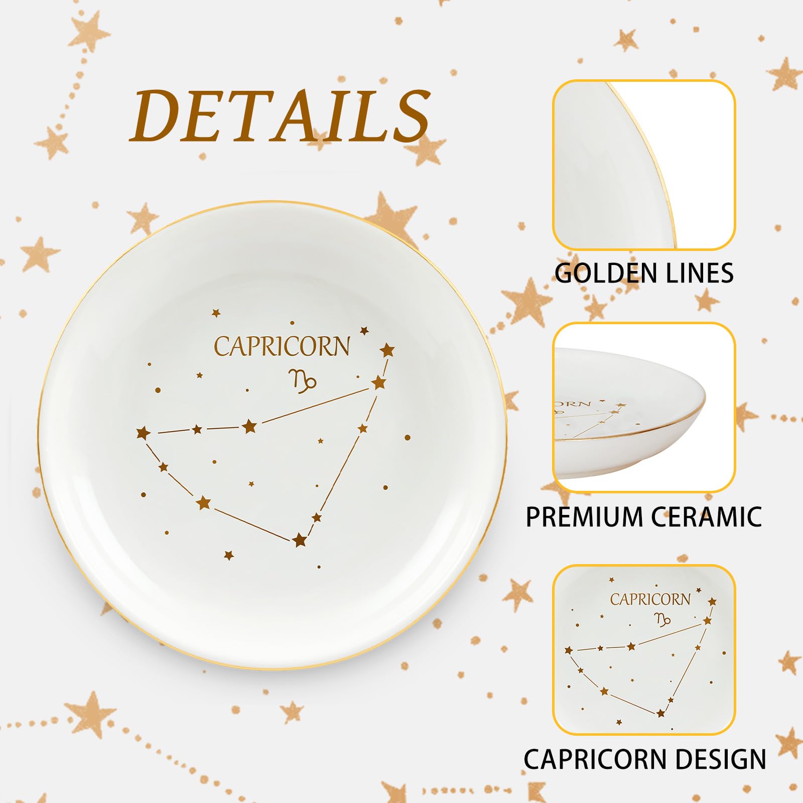 Capricorn Zodiac Gifts for Women - Ceramic Astrology Ring Dish & Jewelry Tray, Perfect Birthday Gift for Capricorn Women & Girls | Zodiac-Themed Home Decor & Jewelry Organizer