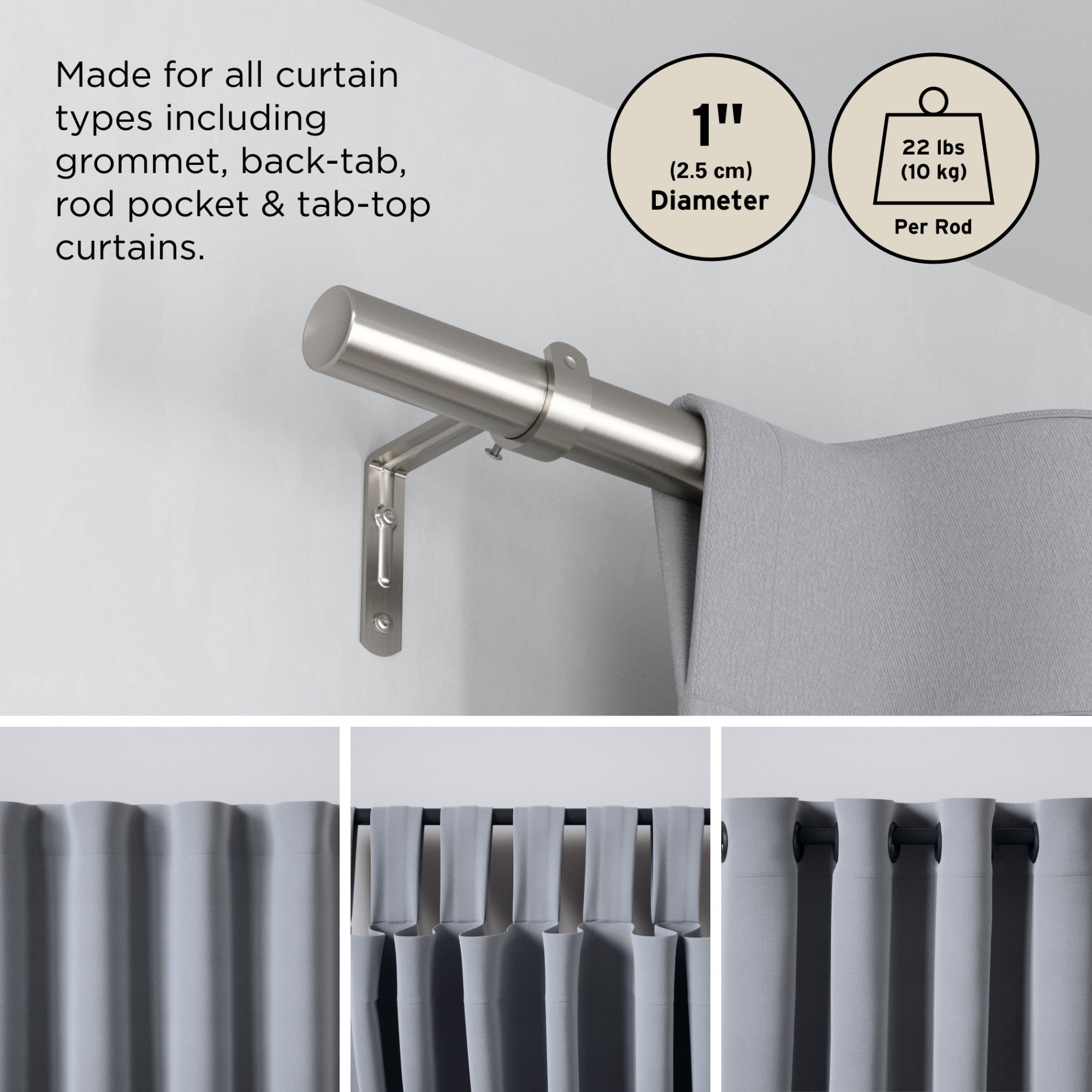 Zen Blackout Curtain Rod - Heavy Duty Adjustable Window Drapery Rod for Bedroom & Living Room - Perfect for Light Blocking & Privacy