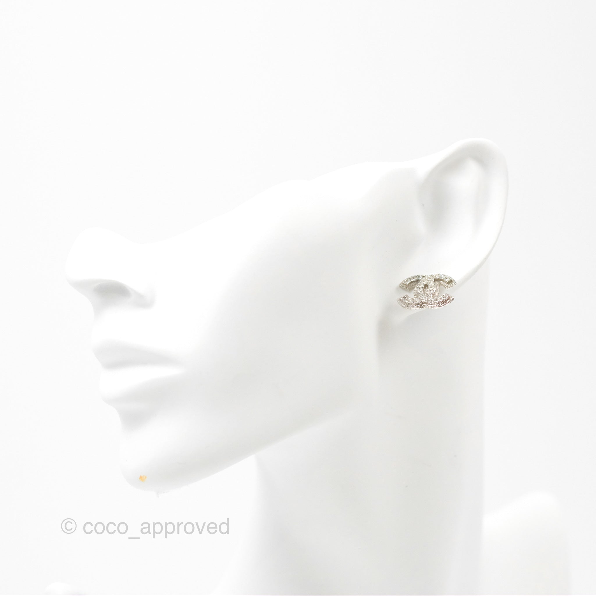 Chanel CC Crystal Earrings for Women - Silver Tone Elegant Stud Earrings | Perfect for Parties, Weddings & Special Occasions