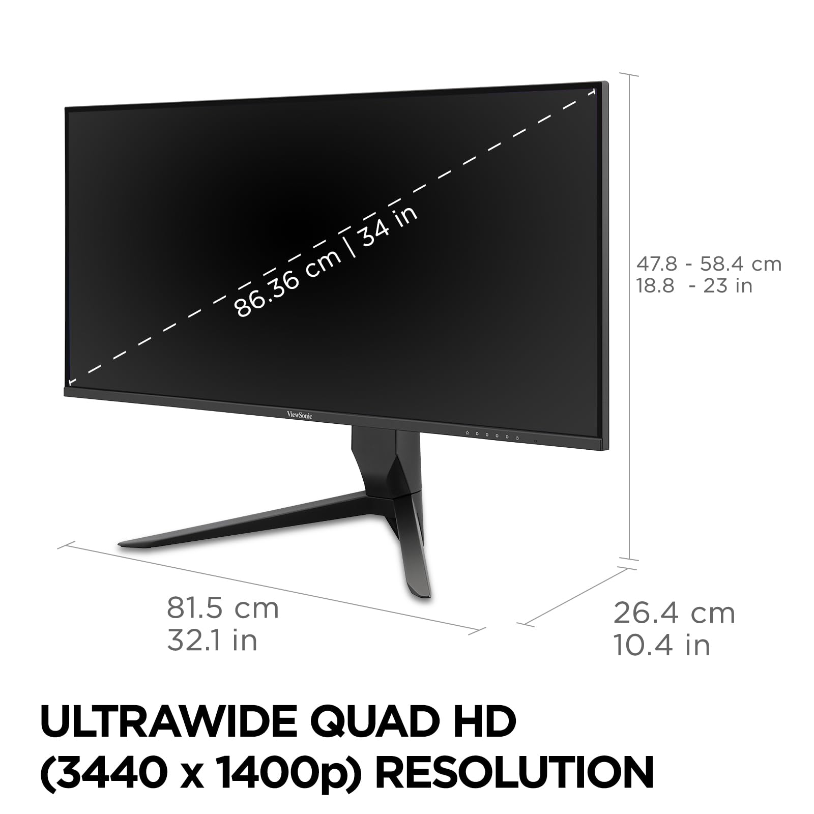 ViewSonic VX3418-2K 34 Inch Ultrawide 1440p Gaming Monitor - 165Hz, 1ms, FreeSync Premium, HDMI/DP/USB - Perfect for Esports, Work & Home Office Setup