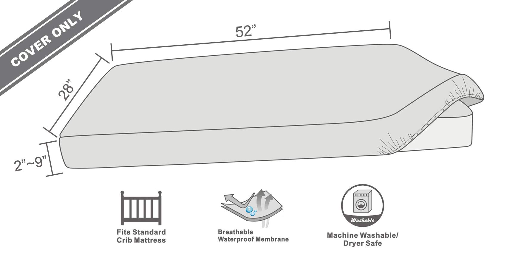 BlueSnail Waterproof Crib Fitted Sheets & Mattress Protector - 2 Pack Heather Gray - 28