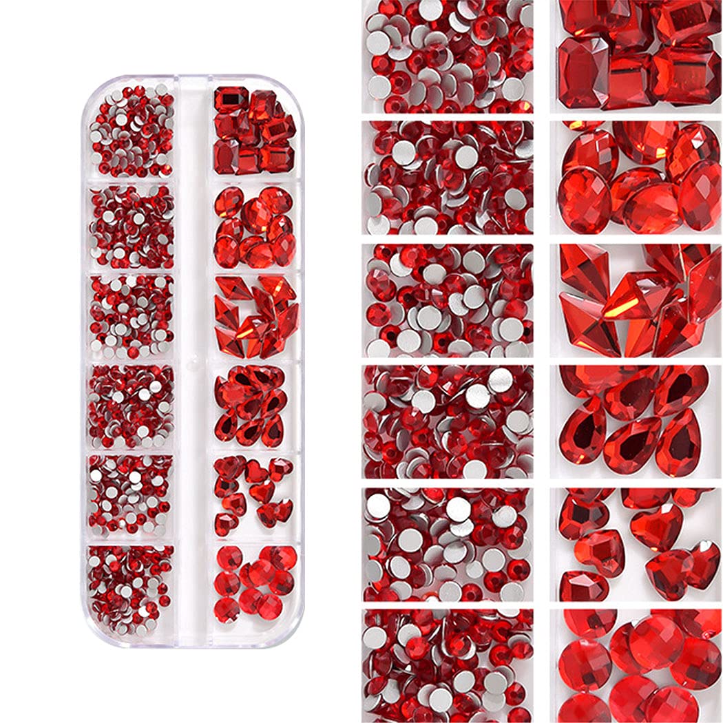 WOKOTO 2 Box Flat Back Indicolite & Red Nail Rhinestones, Crystals for Nail Art, Crafts, Makeup, Face Gems, Red Indicolite Flatback Stones with Picker Pencil for DIY, Wedding, Party, and Special Occasions