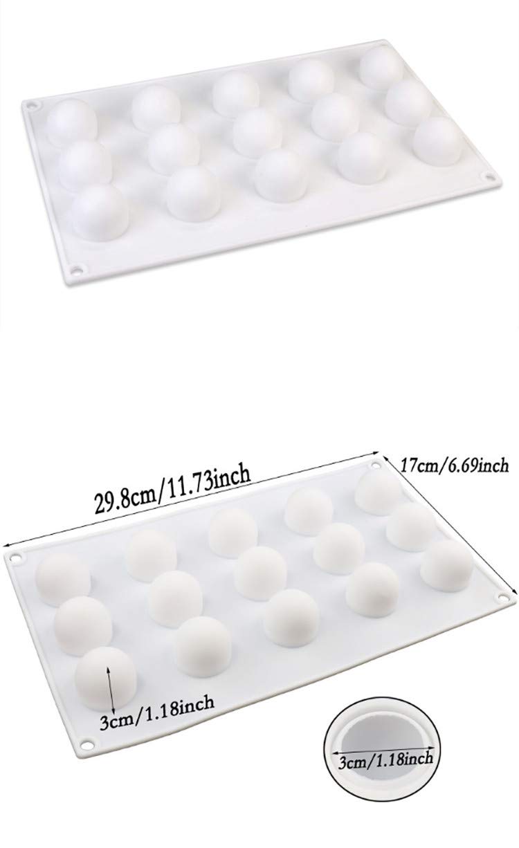 VolksRose 2-Pack Silicone Mini Round Ball Molds - 15 Cavity Baking Mold for Ice Cream, Chocolate Truffles, Mousse, Jelly & Candy - Perfect for Home Baking, Party Desserts & DIY Treats