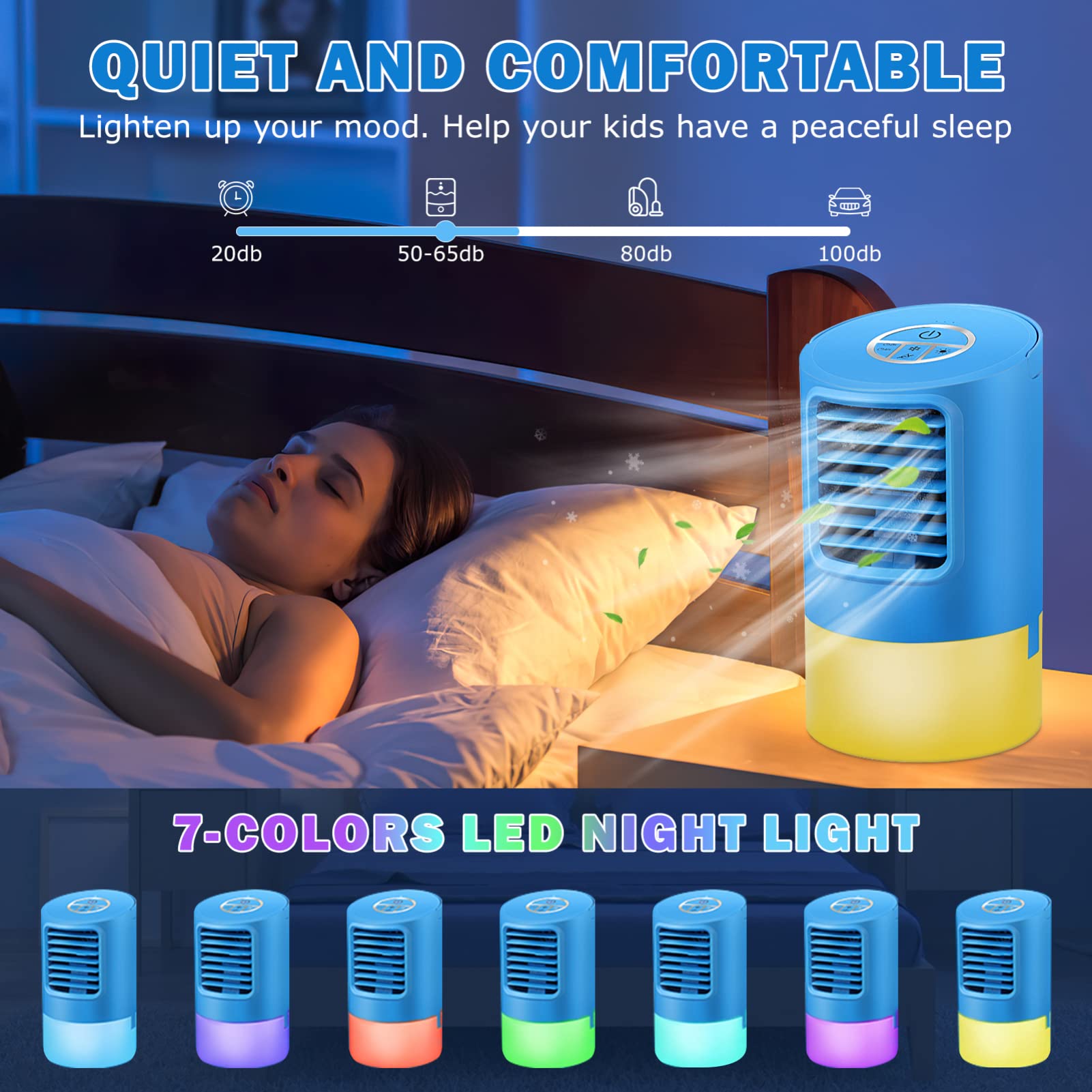 BESPORTBLE Portable Mini Air Cooler Fan - Personal Space Cooler, Compact Desktop Table Fan with US Plug, Quiet Cooling for Home Office & Bedroom (Blue) - Perfect for Summer, Travel & Small Spaces