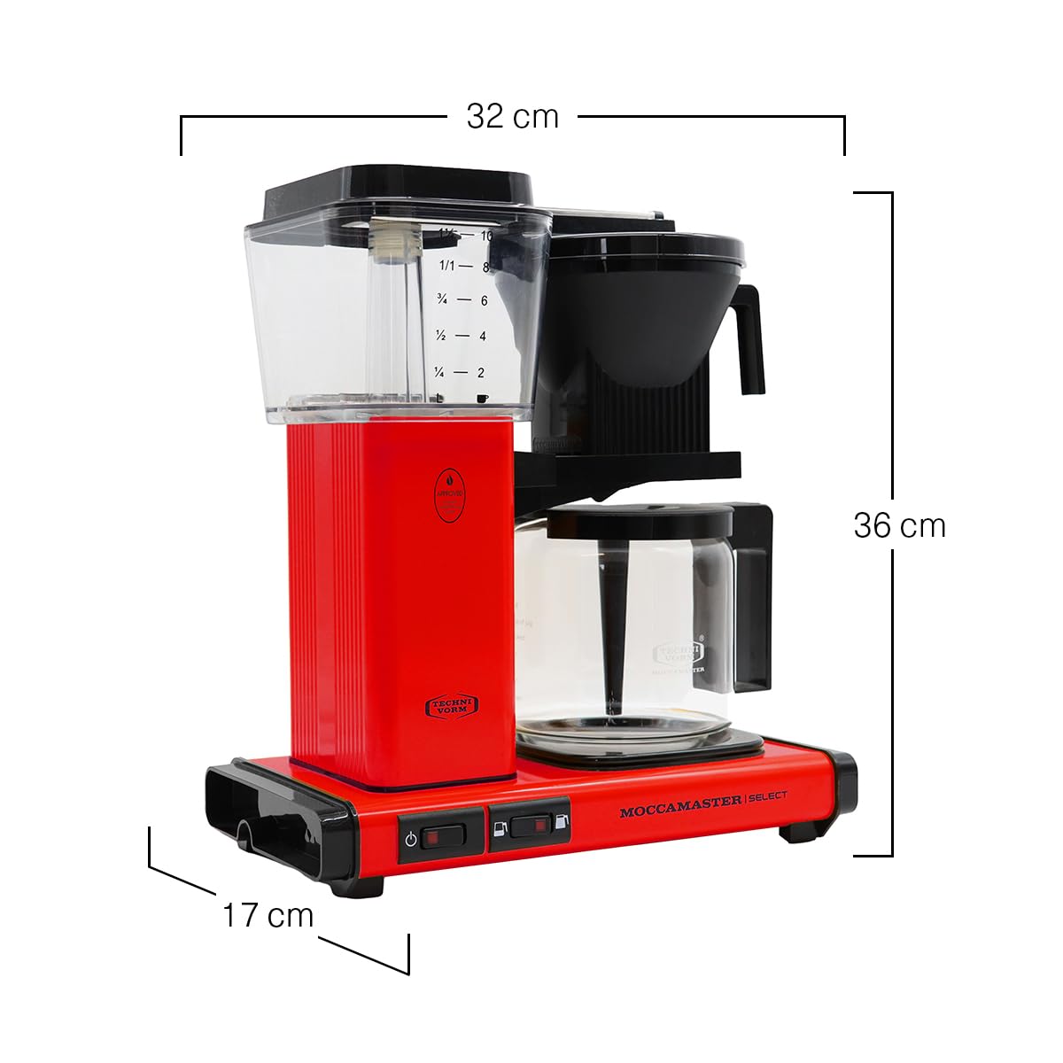 Moccamaster KBG Select Drip Coffee Maker - 1.25L Capacity, Thermal Carafe, Red - Perfect for Home, Office & Coffee Shops - Brews 10 Cups of Fresh Coffee