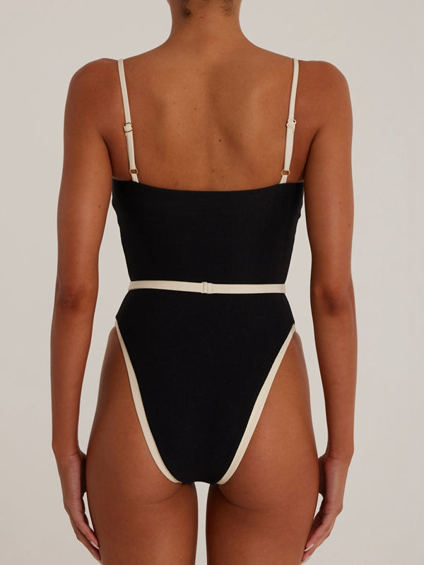ZASUWA Women's Sexy Contrast Color One Piece Swimsuit - Perfect for Beach, Pool Party & Summer Vacation