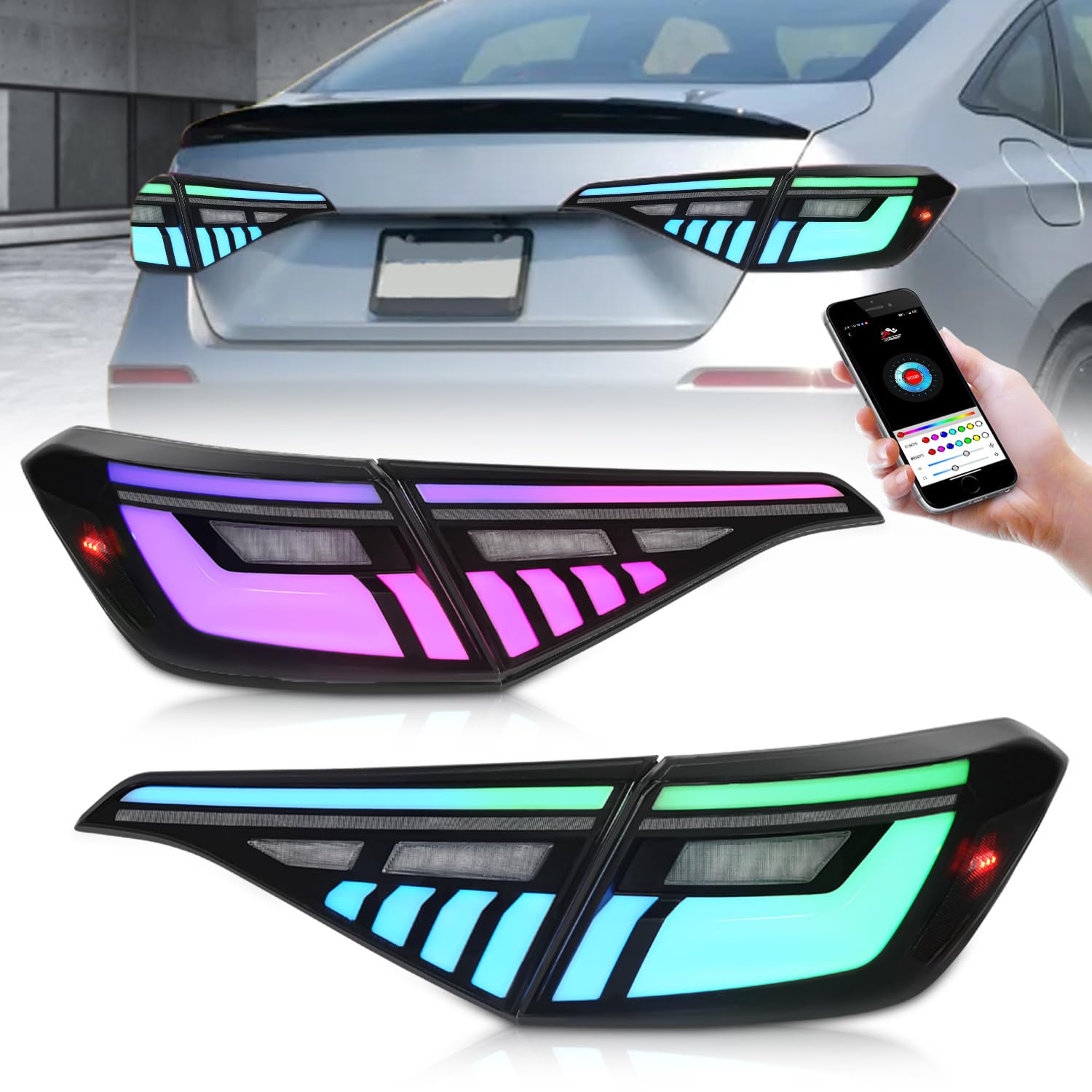 Upgraded LED Tail Lights for 2022-2024 Honda Civic 11th Gen Sedan - Colorful Dynamic Animation DRL & Sequential Turn Signals (Pair) - Perfect for Night Driving and Custom Car Styling