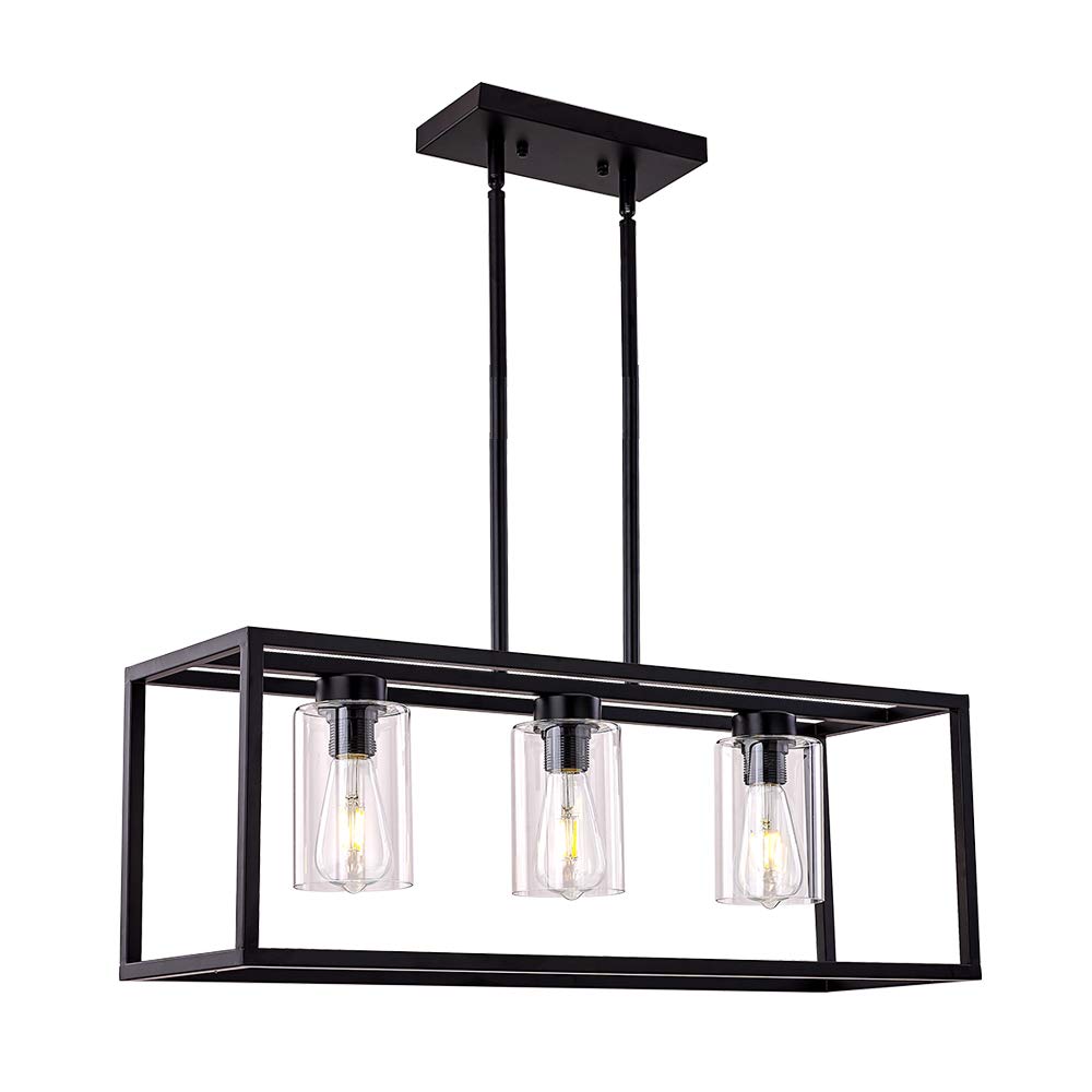 XILICON 3-Light Black Farmhouse Pendant Lighting - Modern Hanging Chandelier with Glass Shade for Dining Room, Kitchen Island, Living Room & Bedroom | Rustic Home Decor & Ceiling Light Fixture