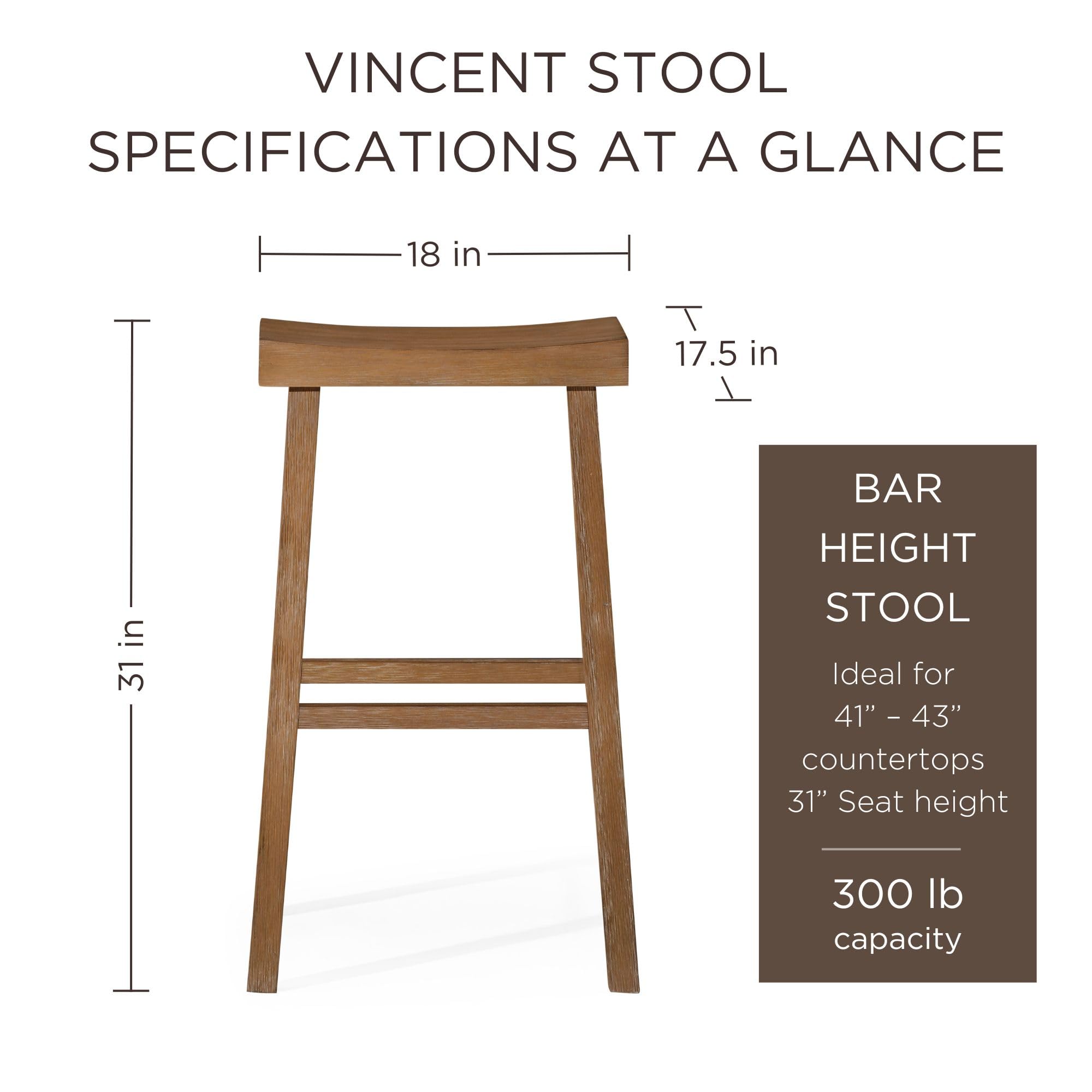 Modern Farmhouse Wood Bar Stool - 31 Inch Backless Kitchen Island & Pub Height Stool with Wide Comfortable Seat - Vincent Antiqued Natural Finish - Perfect for Kitchen, Dining Room & Home Bar Decor