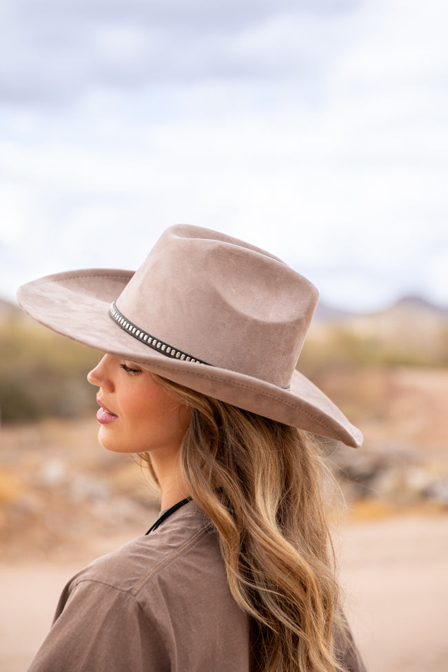 Taupe Rectangle Stud Band Cowboy Hat for Women - Western Fashion Accessory for Rodeo, Country Music Festivals & Outdoor Events