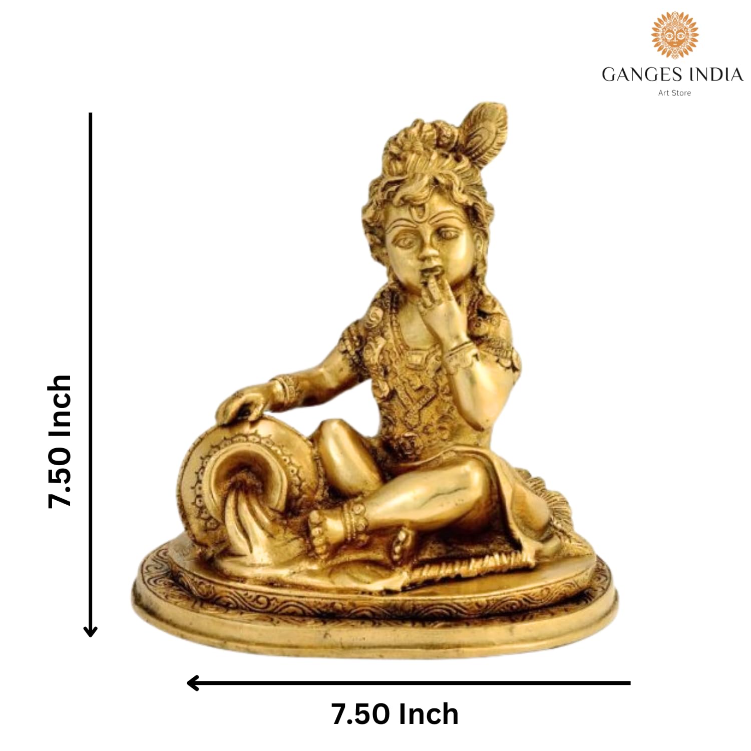 Baby Krishna Brass Statue - Handcrafted Hindu Deity Figurine for Home Altar, Pooja Room Decor & Spiritual Gift