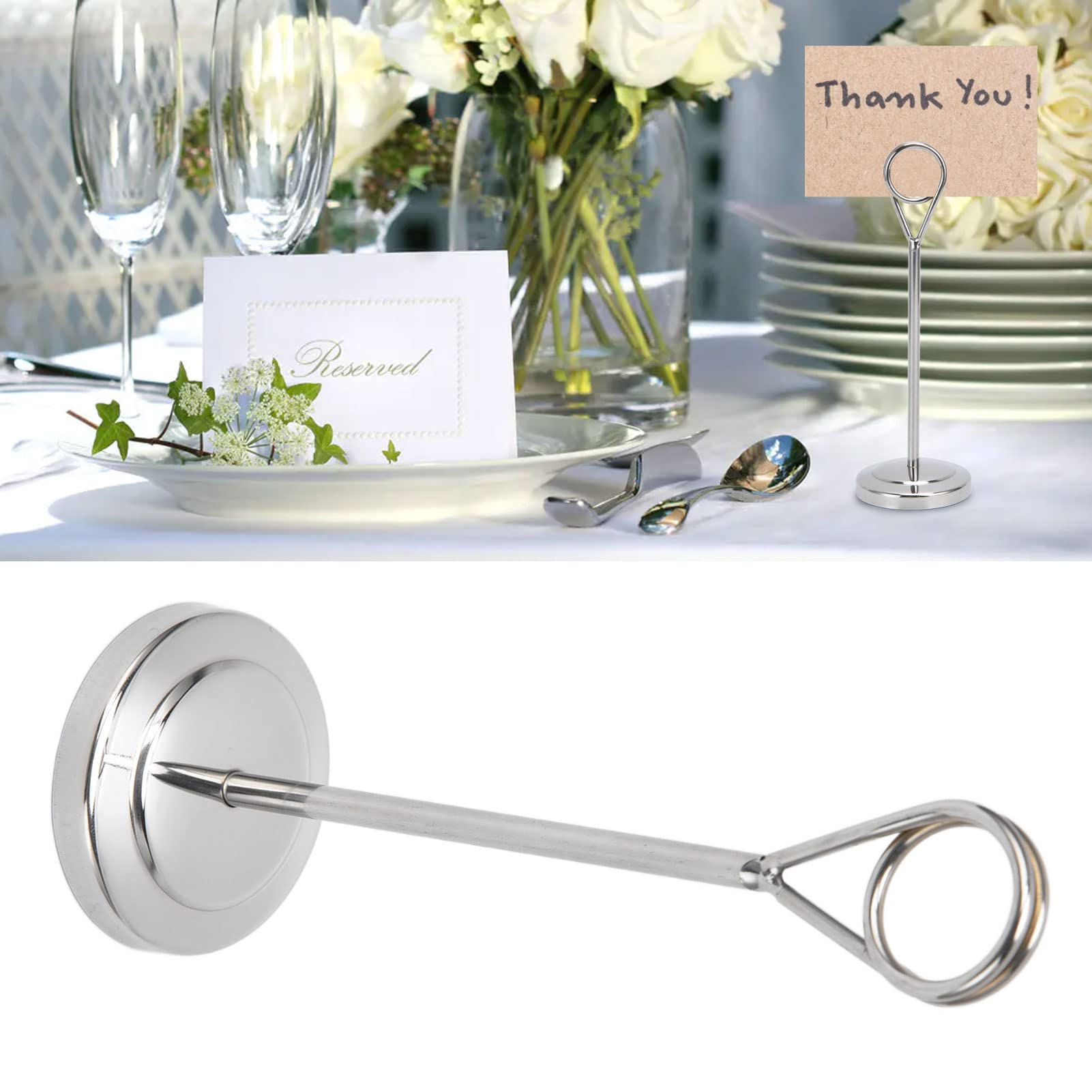 Stainless Steel Table Number Holder - Round Place Card Stand for Name Cards, Photos & Menus | Perfect for Weddings, Restaurants, Hotels & Home Decor