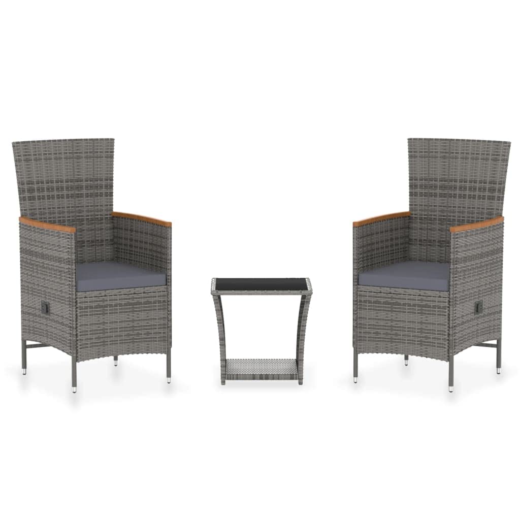 vidaXL 3-Piece Patio Lounge Set with Cushions - Gray Poly Rattan Outdoor Sofa for Garden, Balcony, Backyard & Terrace - Durable Weather-Resistant Home Furniture for Relaxing & Entertaining