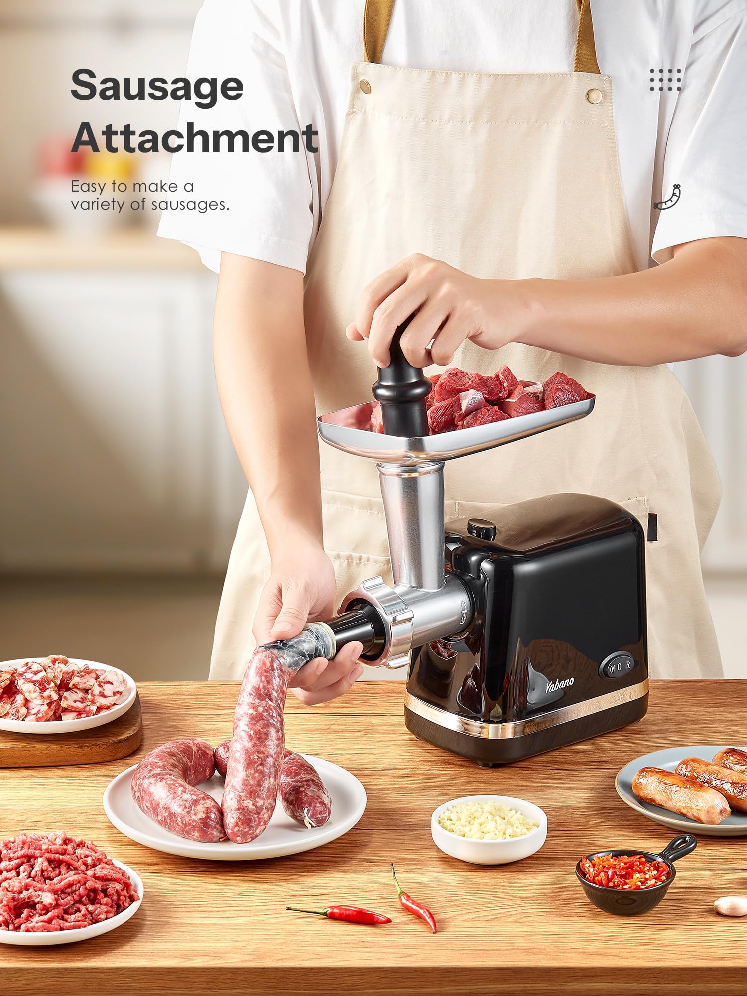 Heavy Duty Electric Meat Grinder with Sausage Stuffer & Kubbe Kit - 3 Stainless Steel Grinder Plates for Home Kitchen, Butcher Shop & Camping (Black) | Perfect for Ground Beef, Sausages & Homemade Pet Food