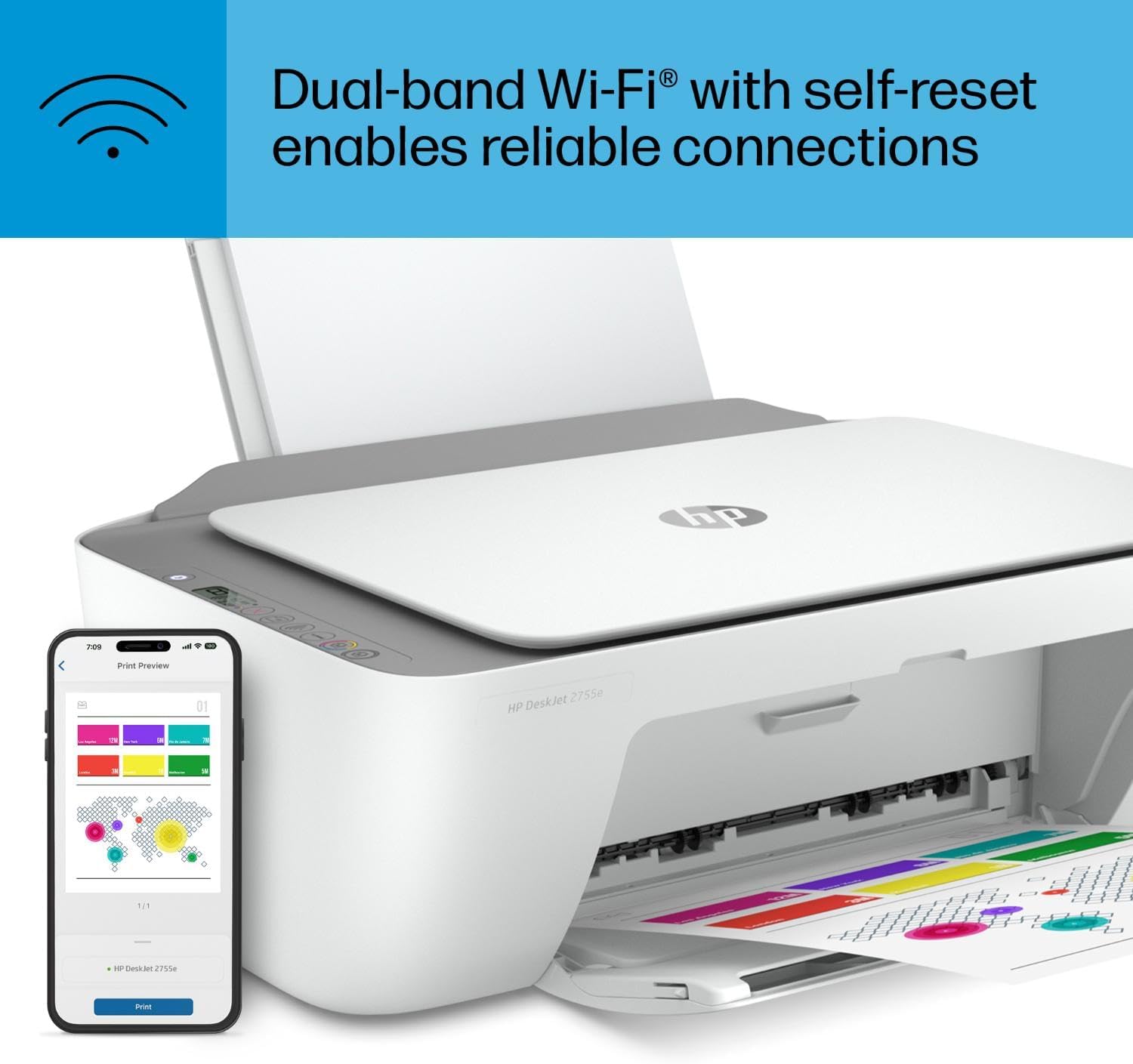 HP DeskJet 2755e Wireless All-in-One Printer with Scanner, Copier | 3 Months Free Instant Ink | Home Office & Remote Work Printing Solution