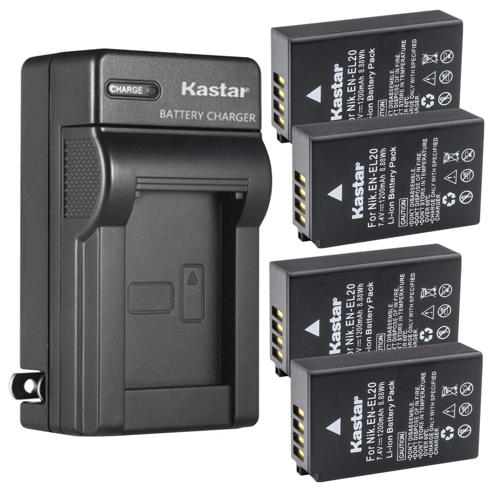 Kastar 4-Pack Replacement Battery & AC Wall Charger Kit for Nikon Blackmagic Pocket Cinema Camera, Coolpix P950/P1000/A, Nikon 1 AW1/J1/J2 - Perfect for Travel Photography & Outdoor Shooting
