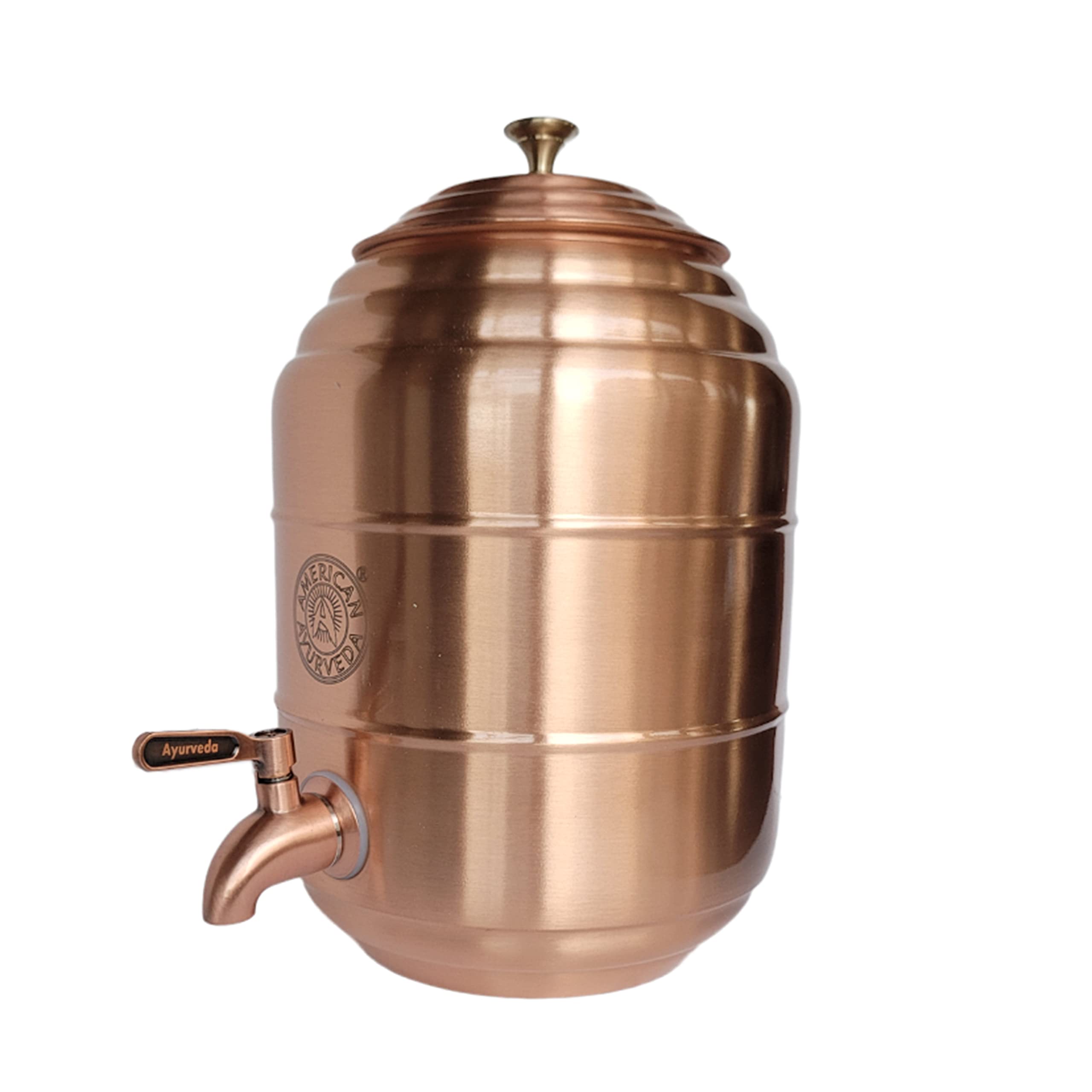 100% Pure Copper Water Dispenser Storage Tank Pot with Stainless Steel Faucet & Lid - 1.32 Gal (5L) Healthy Organic Water Container for Yoga, Meditation & Home Wellness