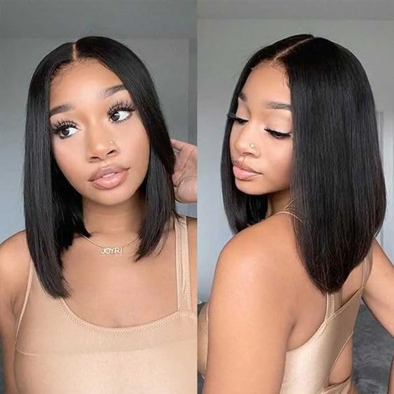 SIYUSI 13x4 HD Lace Front Glueless Bob Wig - 100% Human Hair Short Straight Bob Wigs for Black Women | Pre Plucked, Pre Cut, 180% Density | Natural Black Color (12inch) | Perfect for Daily Wear, Parties & Special Occasions