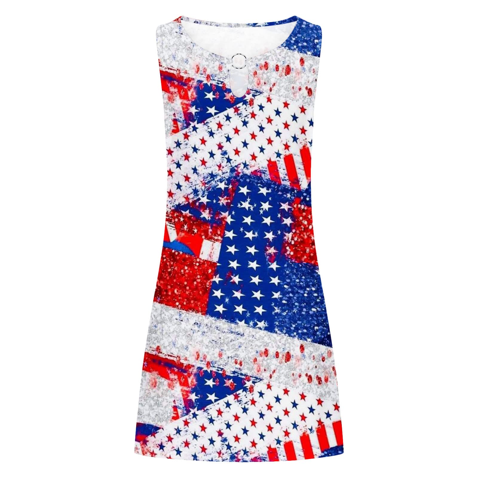 Women's Floral Print Summer Dress - Sleeveless Boho Mini Dress with Hollow Out Crewneck for Casual & Beach Wear | Perfect for Vacations, Picnics, and Outdoor Parties