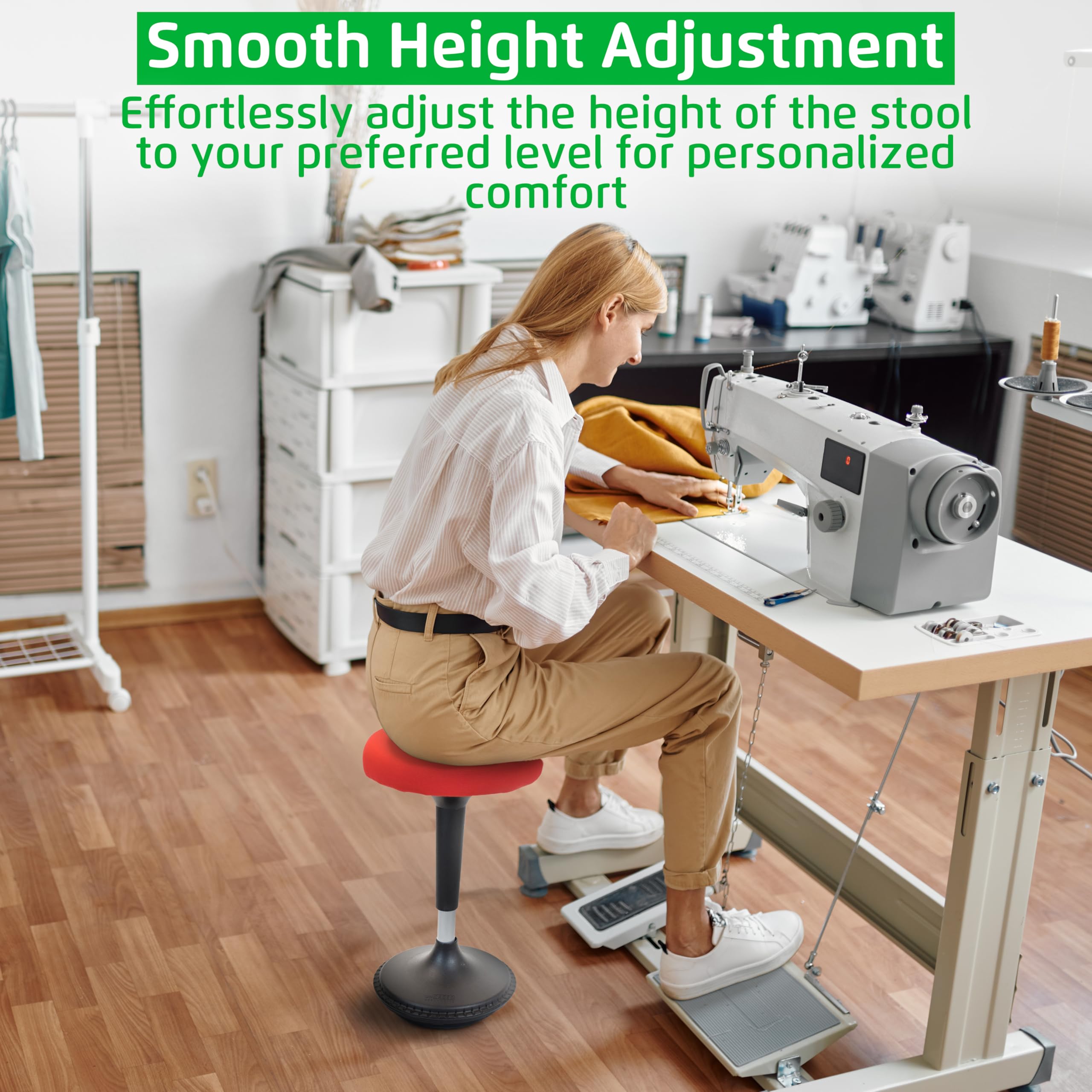 Ergonomic Wobble Stool - Adjustable Height Standing Desk Chair for Active Sitting, Flexible Seating for Office & Classroom - ADHD Friendly Wobble Chair for Improved Focus & Posture | Perfect for Home Office, School & Workstations