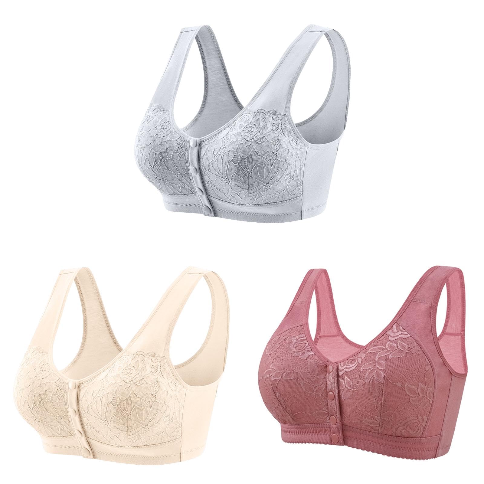 3 Pack Front Closure Wireless Bras for Women - Comfortable Everyday & Sports Bras for Seniors, Plus Size, Post-Surgery - Perfect for Yoga, Gym, and Daily Wear
