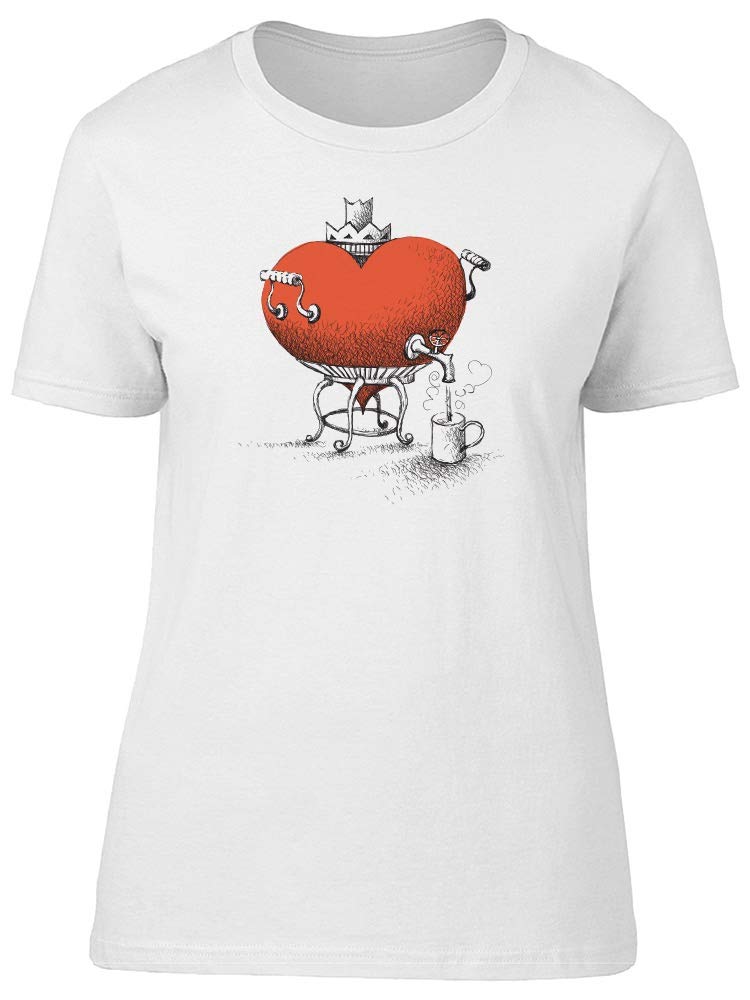 Women's Red Heart Print Coffee Lover T-Shirt - Casual Comfort Tee for Coffee Enthusiasts, Perfect for Cafes, Brunch & Relaxing at Home