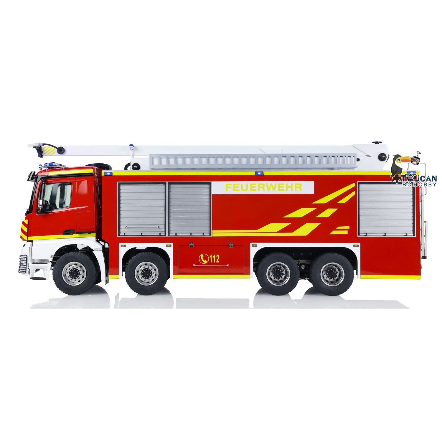 1/14 Scale 8x4 Metal Chassis RC Fire Truck with Extendable Turret & High Reach Snozzle - PNP Remote Control Hobby Model 3363 ST8 for Professional Firefighting Simulation and RC Vehicle Enthusiasts