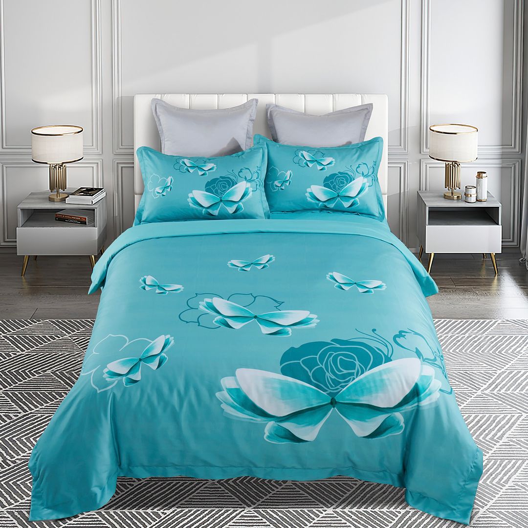Butterfly Green Quilt Cover Set Queen Size - Soft Bedding Set with Pillowcases - Perfect for Master Bedroom, Guest Room & Cozy Home Decor