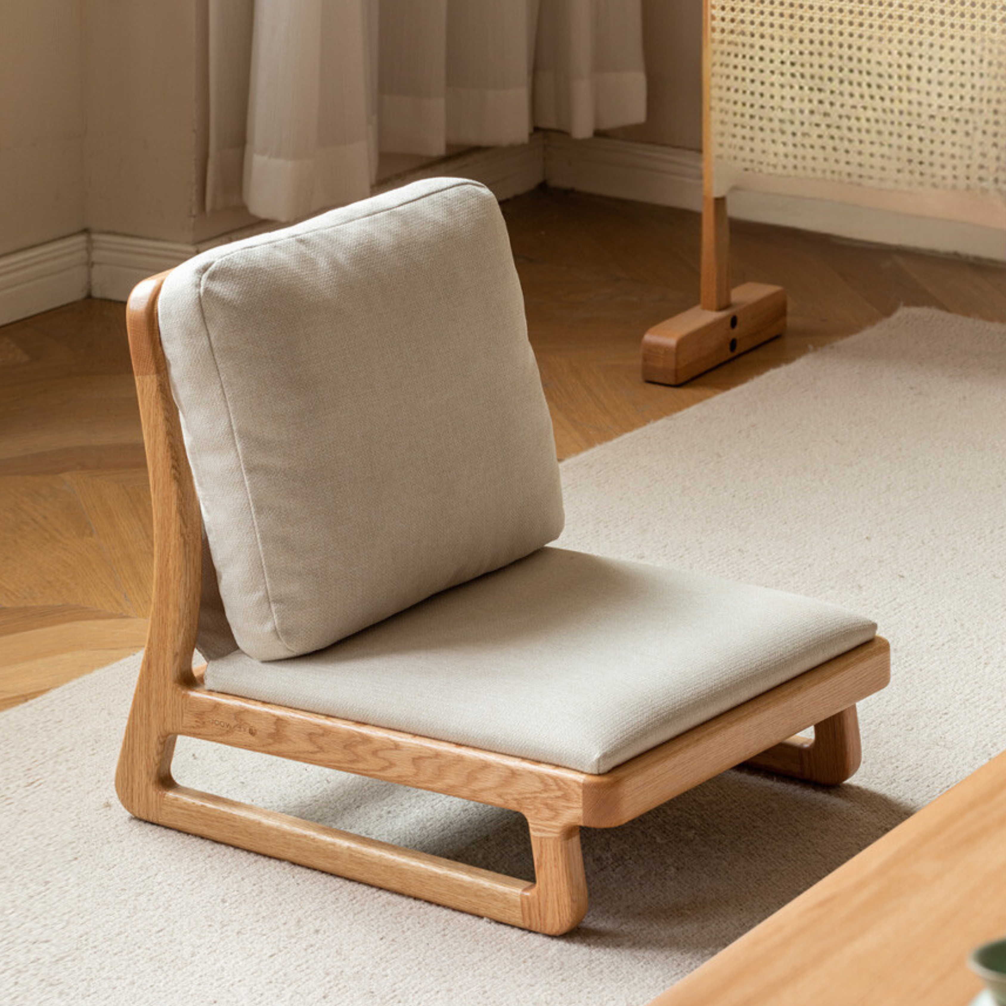 Oak Solid Wood Tatami Tea Chair Low Back - Japanese Style Floor Seating for Meditation, Tea Ceremony & Zen Decor