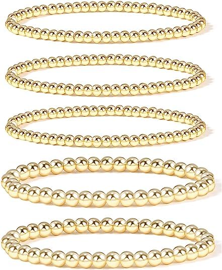 BUREI Gold Bead Bracelets for Women - Stackable Dainty Elastic Stretch Bracelet Set, Minimalist Jewelry Gift for Girls & Women | Perfect for Everyday Wear, Parties & Special Occasions