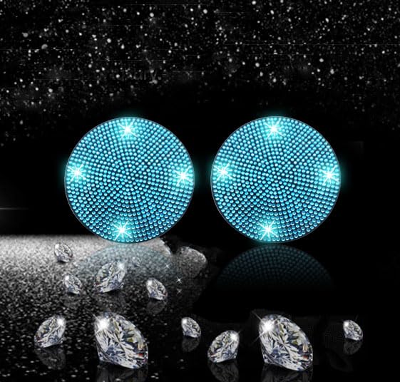 Bling Crystal Rhinestone Car Cup Holder Coasters - 2.75 Inch Anti-Slip Shockproof Universal Automotive Accessories for Women (2 Pack, Aquamarine) - Perfect for Luxury Cars, SUVs & Travel Mugs