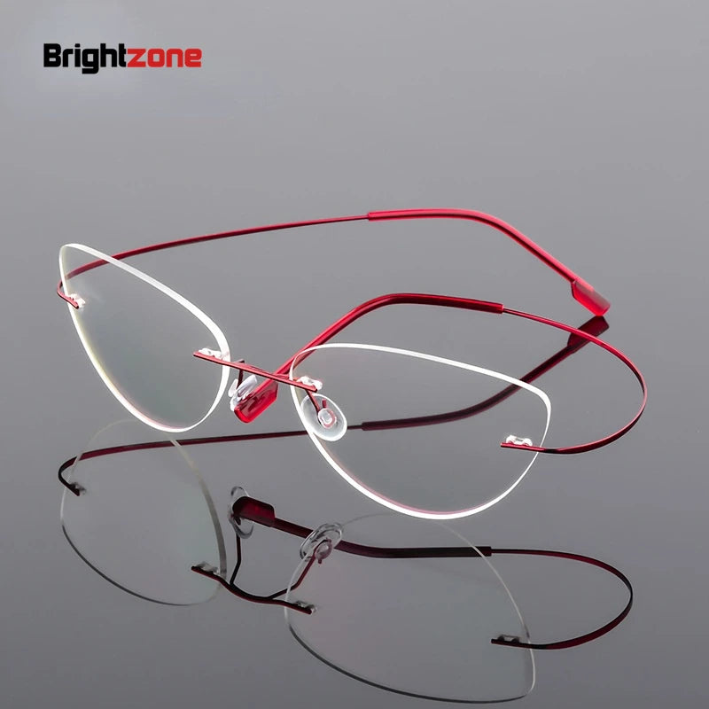 Brightzone Women's Rimless Oval Cat Eye Titanium Alloy Eyeglasses 713518 - Lightweight & Stylish Frames for Work, Reading & Fashion