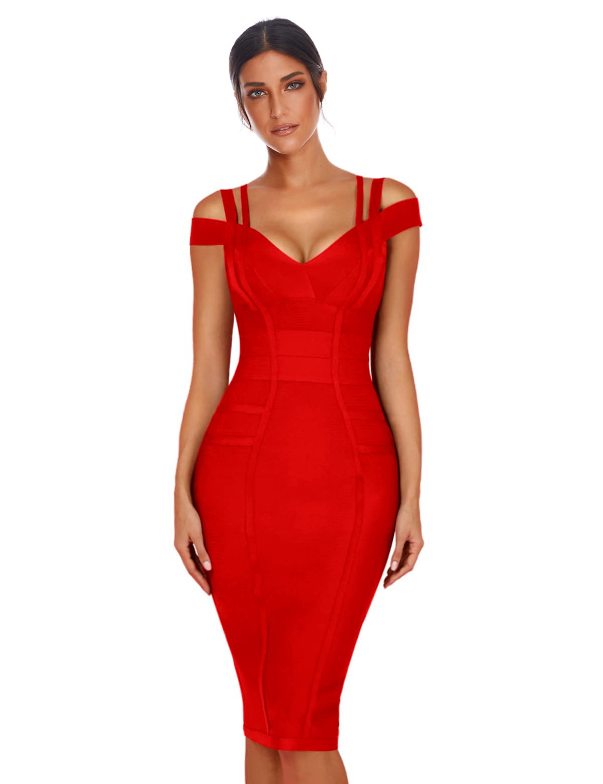 Meilun Women's Cold Shoulder Bandage Bodycon Dress - Sexy Tight Fitted Club Dress for Wedding Guest, Birthday Party & Special Events | Perfect for Night Out, Date Night & Cocktail Parties