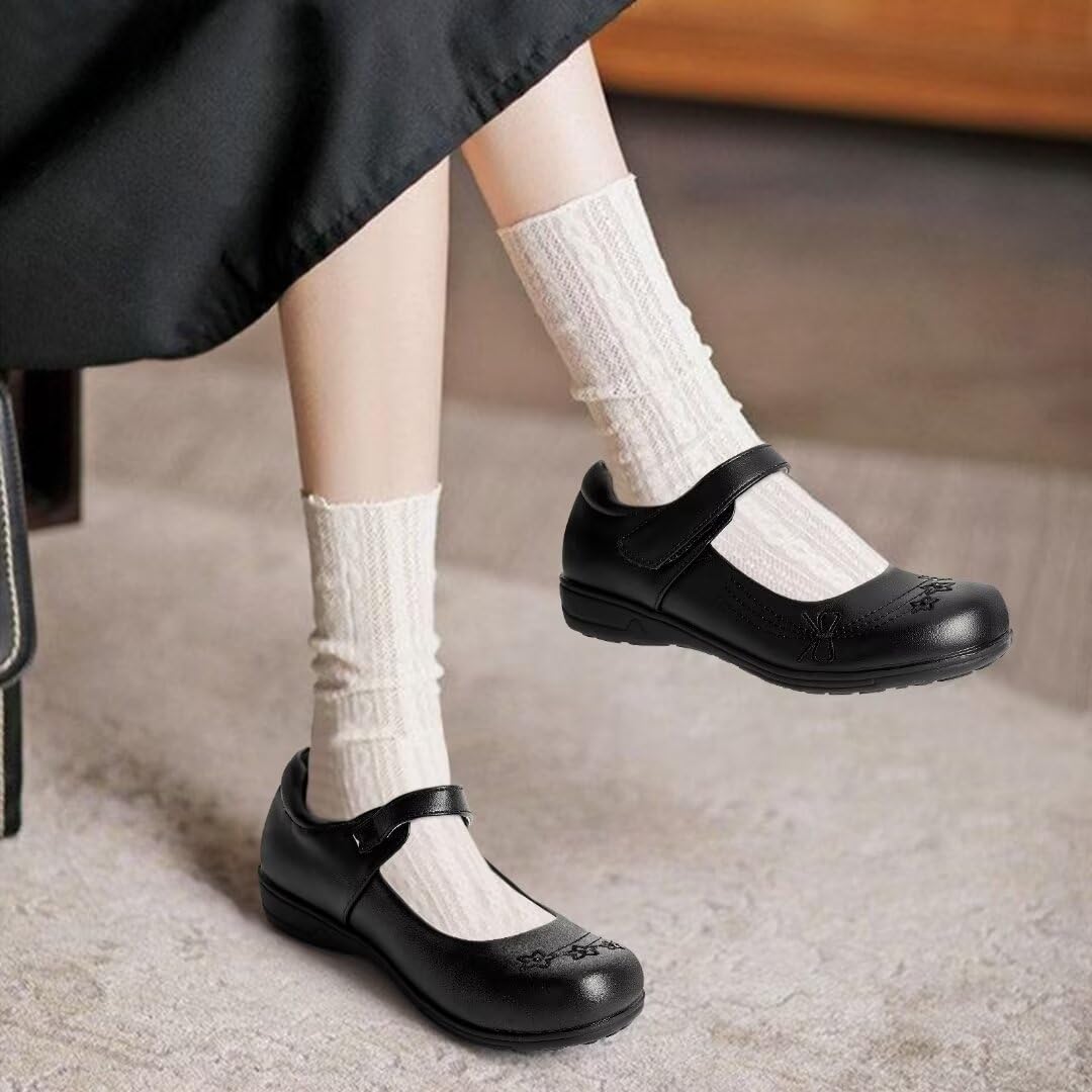 Girls Mary Jane School Shoes - Black Dress Uniform Strap Flats for Toddler & Kids | Perfect for School Uniforms, Church, and Formal Occasions