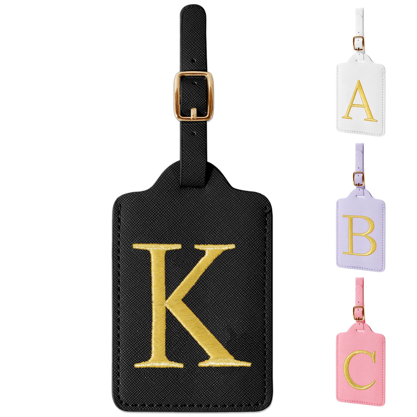 Custom Monogram Luggage Tags - TSA Approved Leather Suitcase Tags with Privacy Cover, Personalized Name Card & Embroidery - Stylish Travel Accessories for Women & Kids (Black) - Perfect for Airports, Cruise Trips & Backpacking